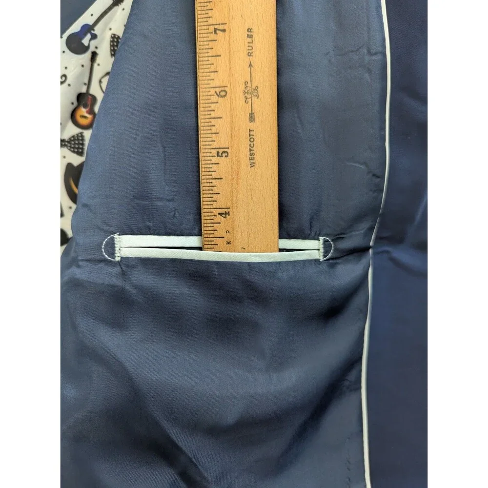 Bespoke TAZIO uomo 48R Sport Coat Blazer Exclusive Modern Fit Blue & Cream White